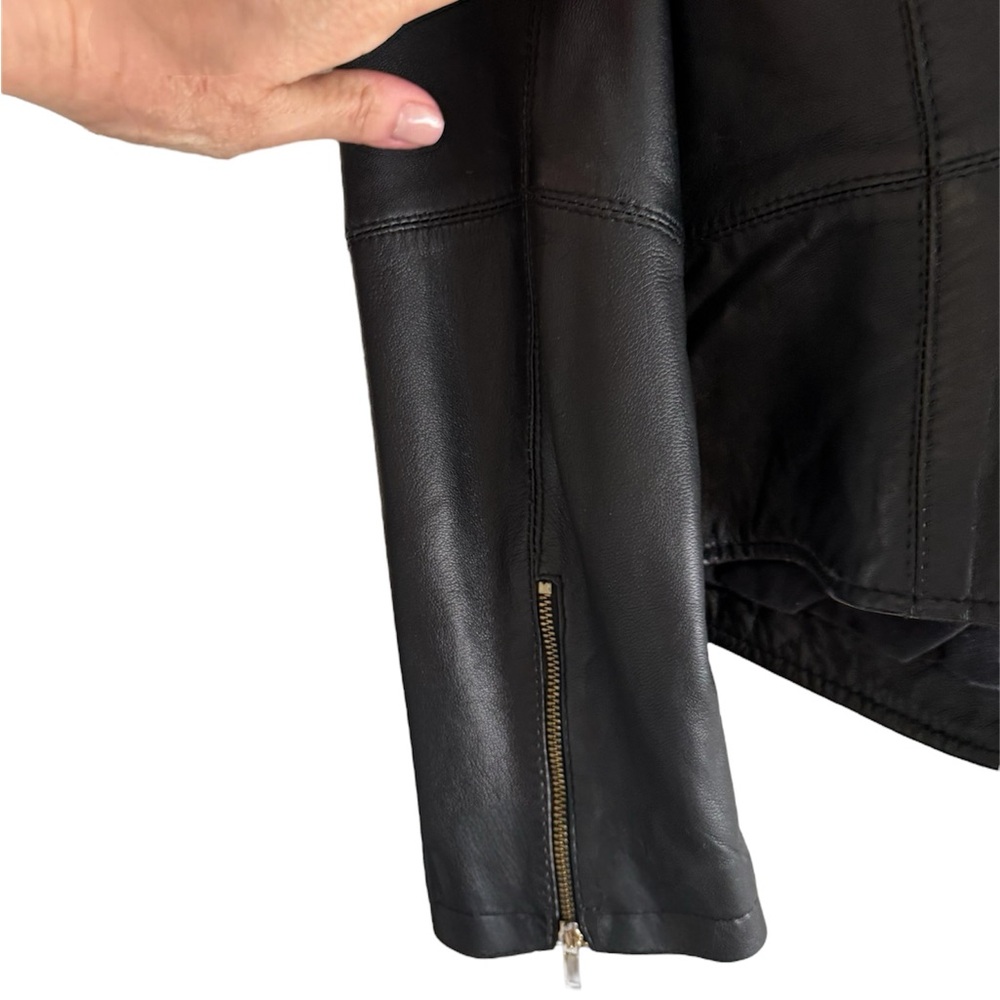 Zara Black Leather Women’s Zippered Moto Jacket, fitted, casual, stand collar, L - Picture 11 of 12